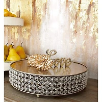 Glam Round Silver Metal and Glass Bead Cake Stand, Set of 3, 3"