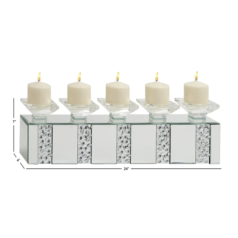 24" Clear Wood Glam Candlestick Holder