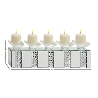 24" Clear Wood Glam Candlestick Holder