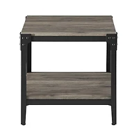 Walker Edison Slate Gray Angle Iron Rustic Wood Side Table Set