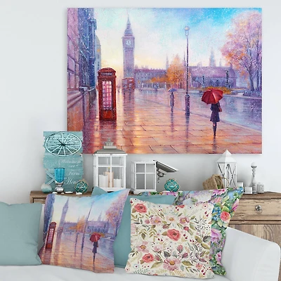 Designart - Big Ben and Woman With Red Umbrella In London