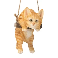 Design Toscano 8" Tabby Kitty on a Perch Hanging Cat Sculpture