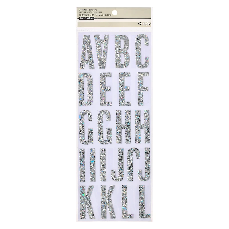 12 Packs: 42 ct. (504 total) Iridescent Chunky Glitter Alphabet Stickers by Recollections™