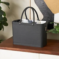 17" Black Leather Handmade Box Style Single Slot Decorative Magazine Holder with Arched Handles