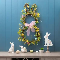 Glitzhome® 25" Easter Bunny Shaped Wreath with Eggs & Satin Ribbon Bow