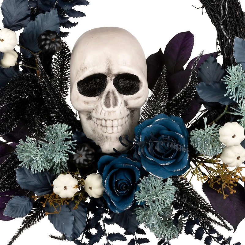 24" Halloween Flower & Skull Wreath