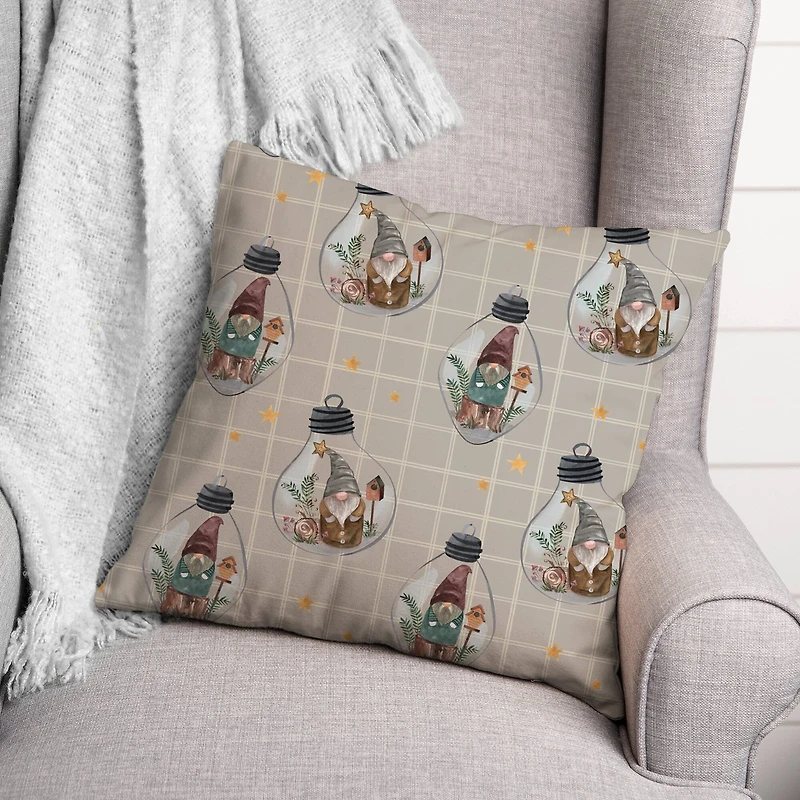 Gray & White Check Gnome Globe Pattern Throw Pillow