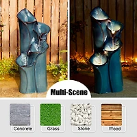 Glitzhome® 31.25" 4-Tier LED Lotus Leaf Textured Ceramic Vase Outdoor Floor Fountain