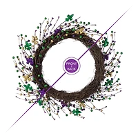 Glitzhome® 20" Mardi Gras Berry & Fleur-de-Lis Wreath