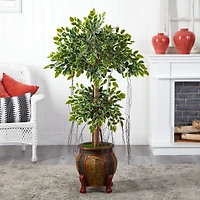 5ft. Variegated Ficus Artificial Tree in Footed Planter