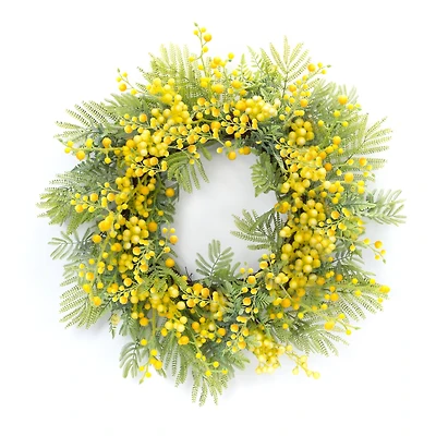 27" Yellow Fern & Mimosa Wreath