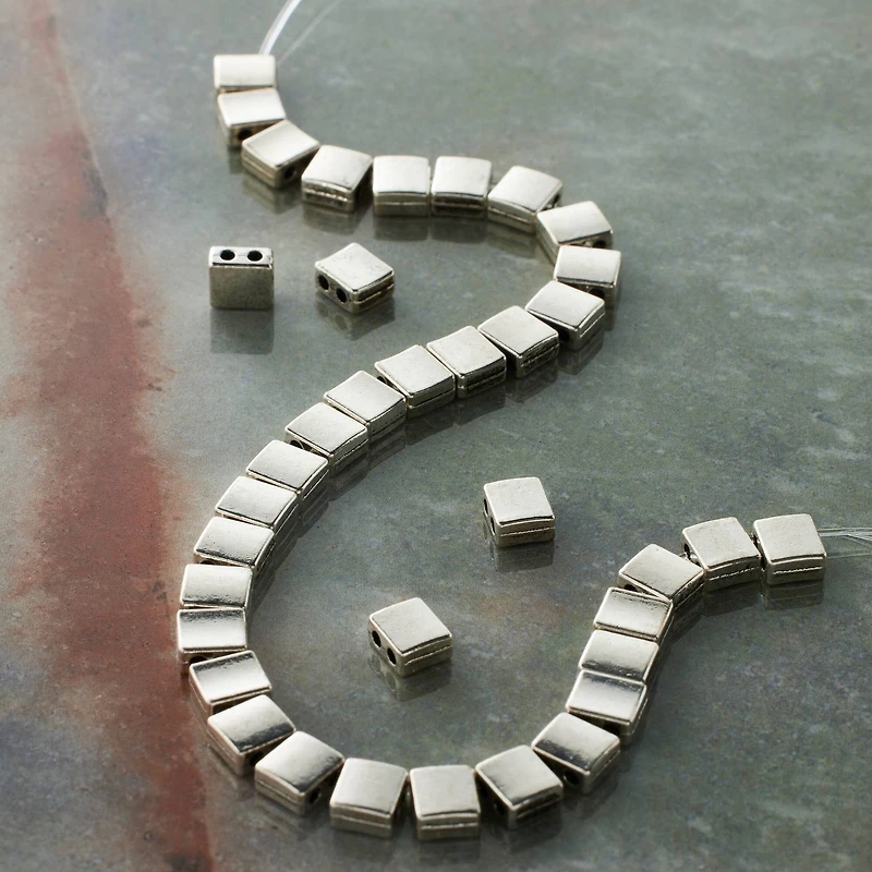 Antique Silver Metal Double Hole Square Beads, 5mm by Bead Landing™