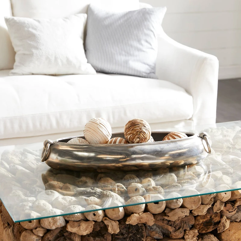 24" Silver Aluminum Contemporary Elongated Bowl