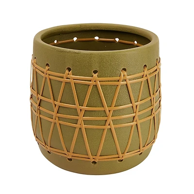 Hello Honey® 10.5" Green Stoneware Planter with Woven Design