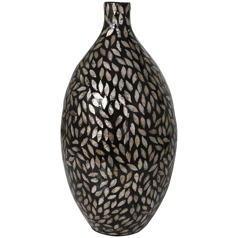 22" Black Mother of Pearl Handmade Mosaic Floral Inspired Vase