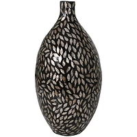 22" Black Mother of Pearl Handmade Mosaic Floral Inspired Vase