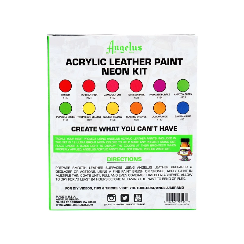 12 Packs: 12 ct. (144 total) Angelus® Neon Acrylic Leather Paint Kit