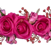 16" Pink Blooming Rose Buds Artificial Heart Shaped Valentine's Day Wreath