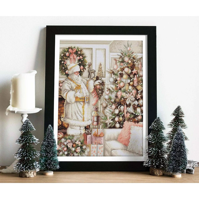Luca-S White Santa With Christmas Tree Counted Cross-Stitch Kit