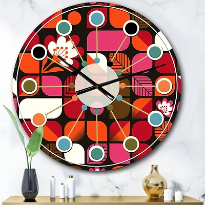 Designart Geometric Retro Flower Design I Mid-Century Modern Wall Clock