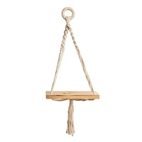 18" Boho Chic Wood Macrame Single Shelf Wall Art Decor
