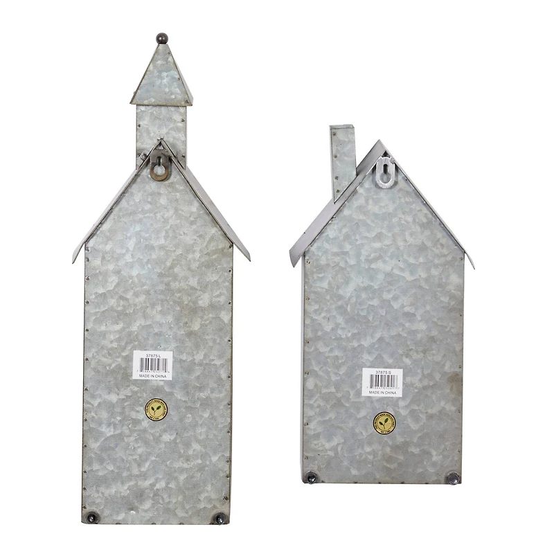 Set of 2 Grey Metal Farmhouse Candle Holder, 13", 18"