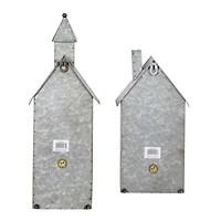 Set of 2 Grey Metal Farmhouse Candle Holder, 13", 18"