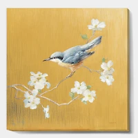 Designart - Gold Bird on Blossoms II