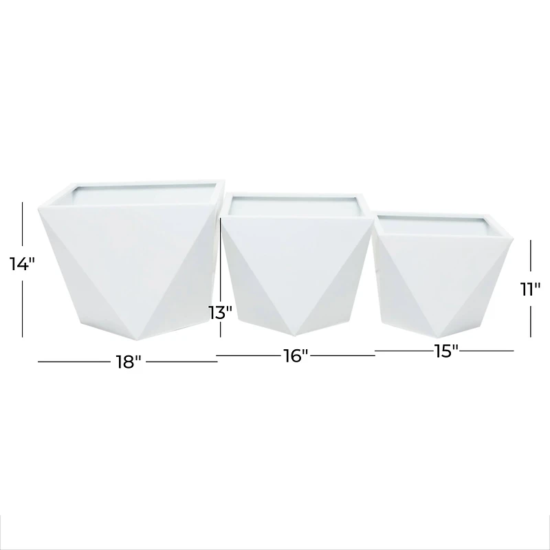White Modern Planter, Set of 3" 18", 16", 15"