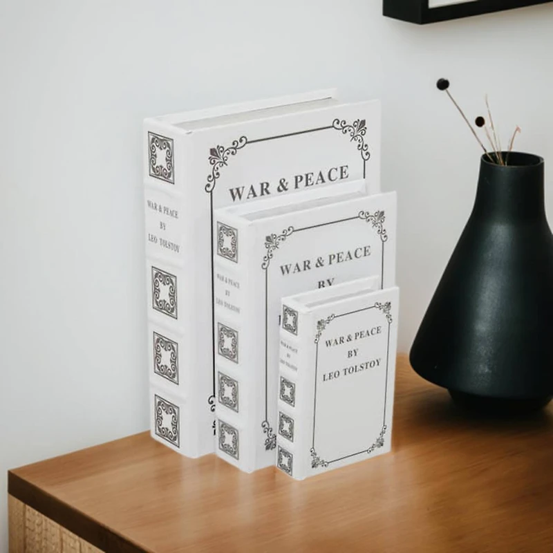 Off White Faux Leather Faux Book Box Set