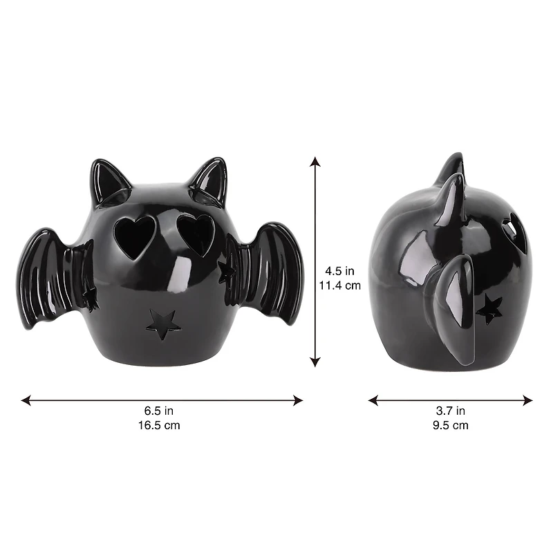 6.5" Black Bat with Heart Eyes LED Ceramic Tabletop Décor by Ashland®
