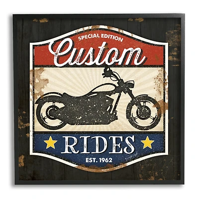 Stupell Industries Custom Rides Motorcycle Sign Vintage Americana Bike in Frame Wall Art