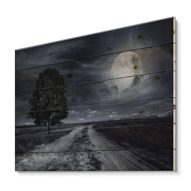Designart - Paved Road Under A Full Moon