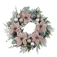 22" Pink Poinsettia & Ornament Wreath by Ashland®