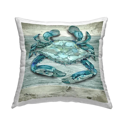 Stupell Industries Nautical Blue Crab Grainy Pattern Boardwalk Throw Pillow, 18" x 18"