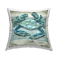 Stupell Industries Nautical Blue Crab Grainy Pattern Boardwalk Throw Pillow, 18" x 18"