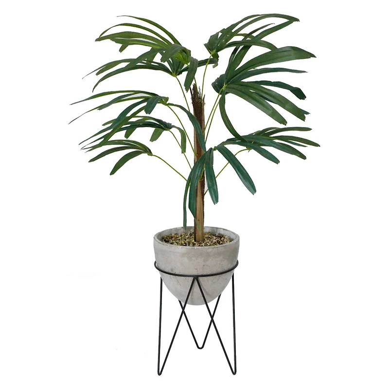 Flora Bunda® 40" Switch Cane Palm In Cement Planter On Metal Stand