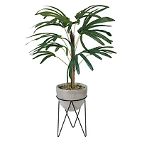 Flora Bunda® 40" Switch Cane Palm In Cement Planter On Metal Stand