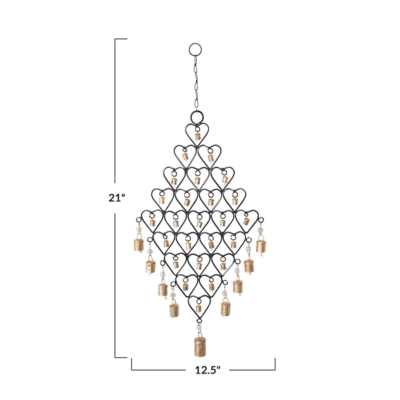 Hello Honey® Black & Golden Hanging Metal Hearts with Bells Wall Décor
