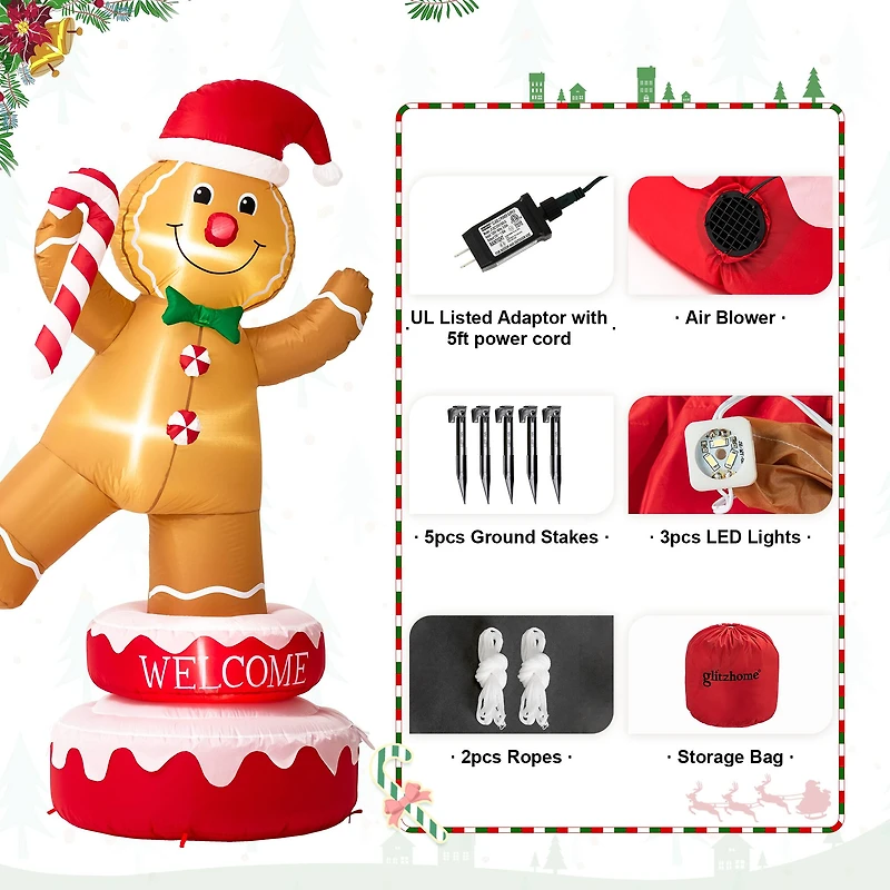 Glitzhome® 6ft. Lighted Inflatable Rotating Gingerbread Man Décor