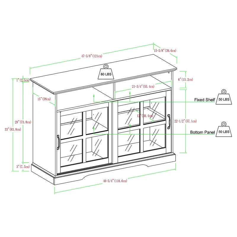Walker Edison 48" Brushed White Sliding Glass Door Sideboard
