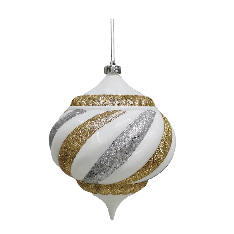 10" White, Silver & Gold Glitter Stripes Onion Ornament by Ashland®