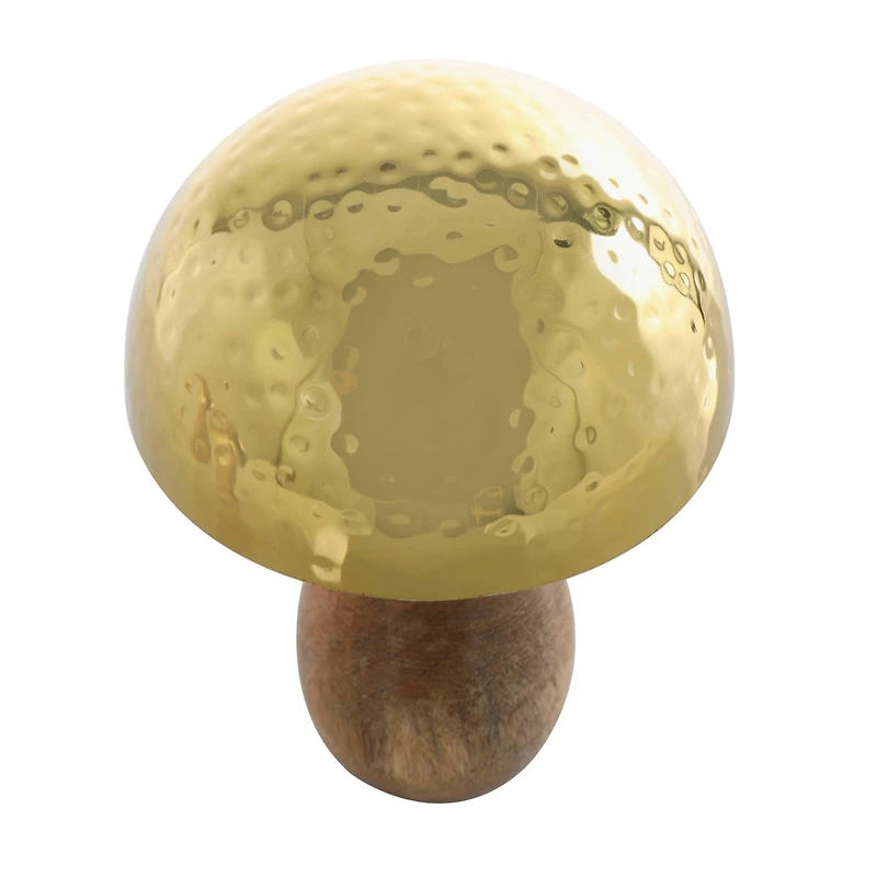 Gold Stainless Steel & Wood Mushroom Hammered Sculpture Set