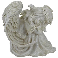 8.5" Ivory Resting Angel with Floral Crown Outdoor Garden Statue