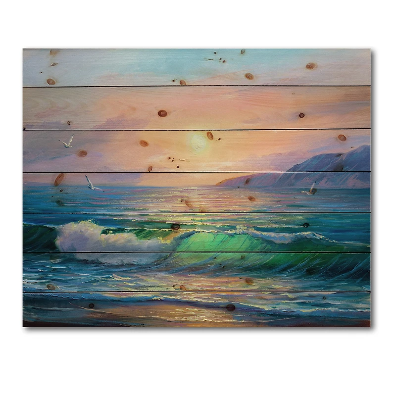 Designart - Blue Waves Breaking At The Beach V