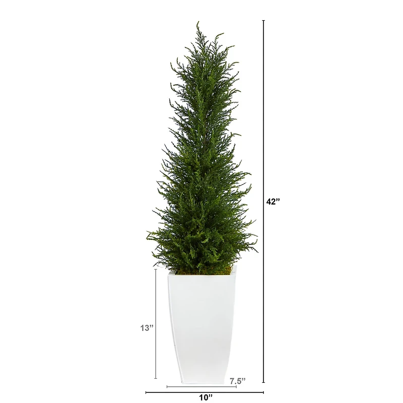 3.5ft. Cypress UV Resistant Artificial Tree in White Metal Planter