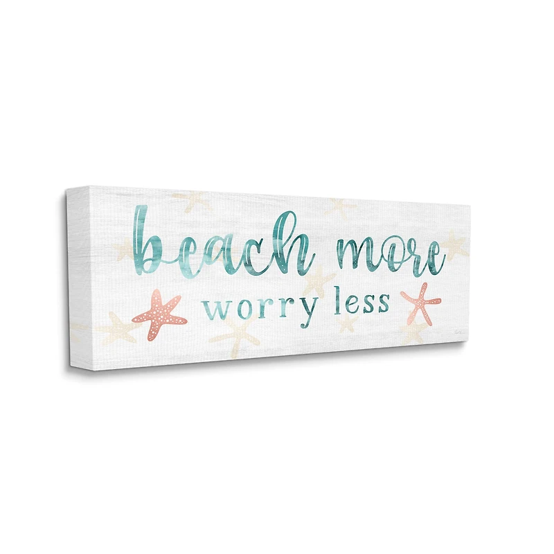 Stupell Industries Beach More Worry Less Nautical Sign Red Starfish Canvas Wall Art