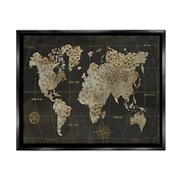 Stupell Industries Giraffe Animal Pattern Atlas Map Compass Framed Floater Canvas Wall Art