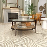 34" Brown Rattan Coffee Table with Pressed Tempered Glass Top