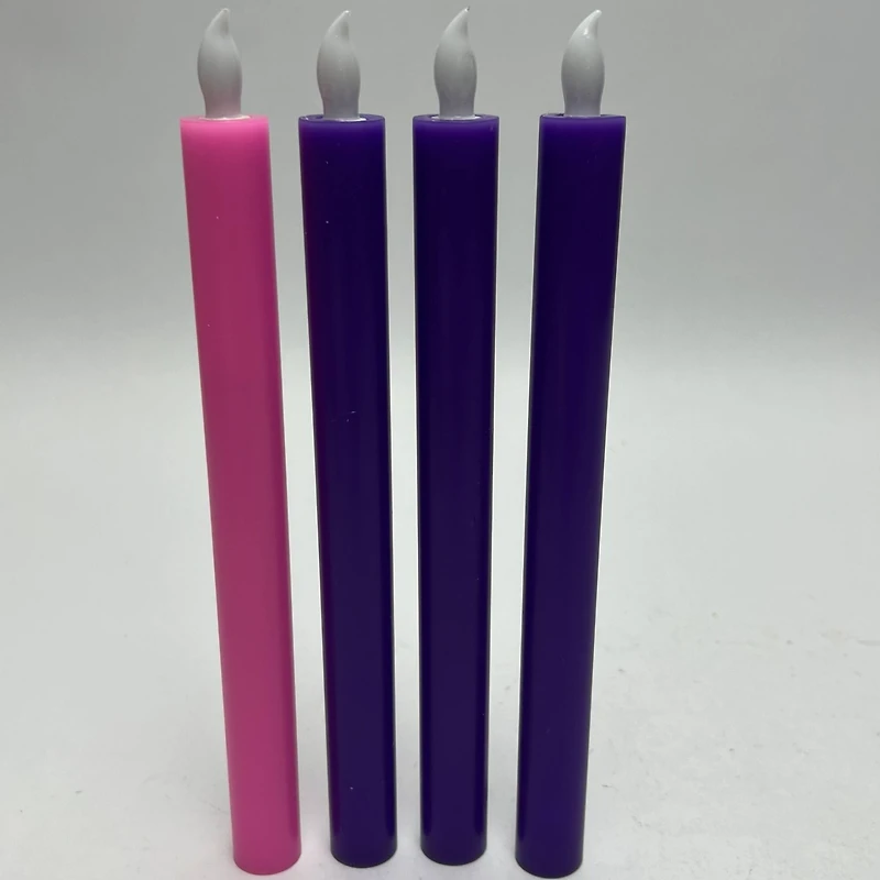 Set of 4 Purple and Pink Flickering LED Christmas Advent Wax Taper Candles 9.5"